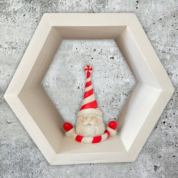 Whitewashed Hexagonal Shelf – Floating Wooden Wall Shelf – Rustic Home Decor - Picture 1 of 5
